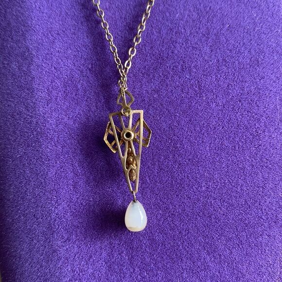 💛 10k Antique Garnet & Pearl Necklace - Picture 3 of 7